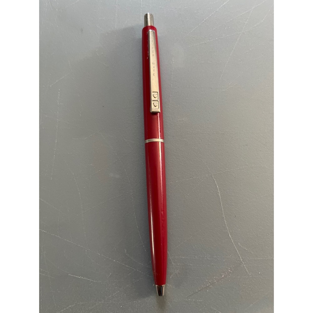 Vintage Paper Mate Double Heart Ballpoint Pen Red Chrome Trim Retractable Click